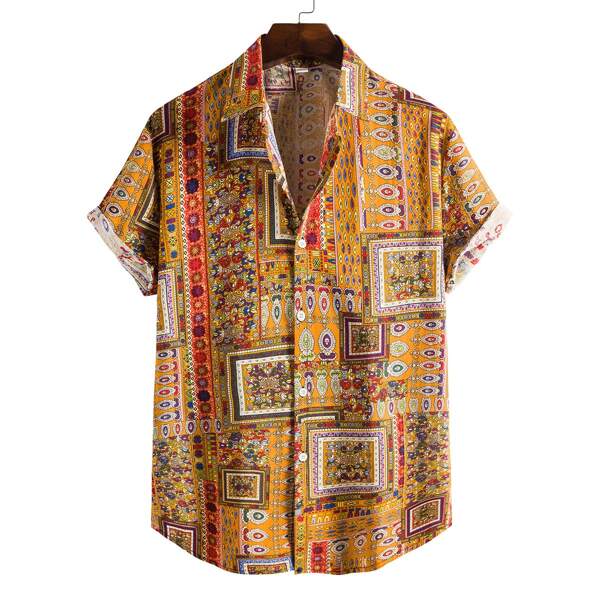 

Men Scarf Print Button Front Shirt, Multicolor