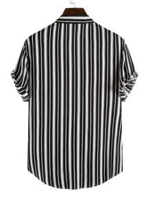 Manfinity Homme Áo sơ mi Nam Nút phía trước Sọc Sẵn sàng - Đen và trắng - Xem 2