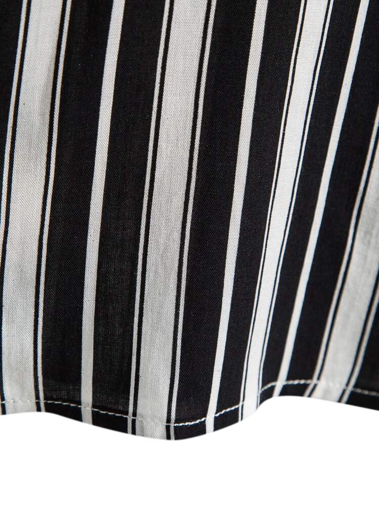 Manfinity Homme כפתורים קדמיים מנומר תלמיד מכינה חולצה לגבר - שחור ולבן - ראה 7