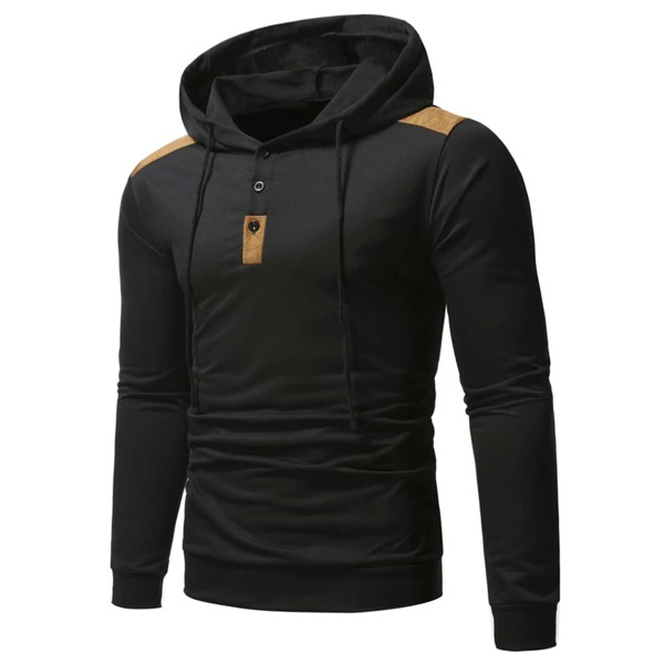 

Men Contrast Panel Drawstring Hoodie, Black