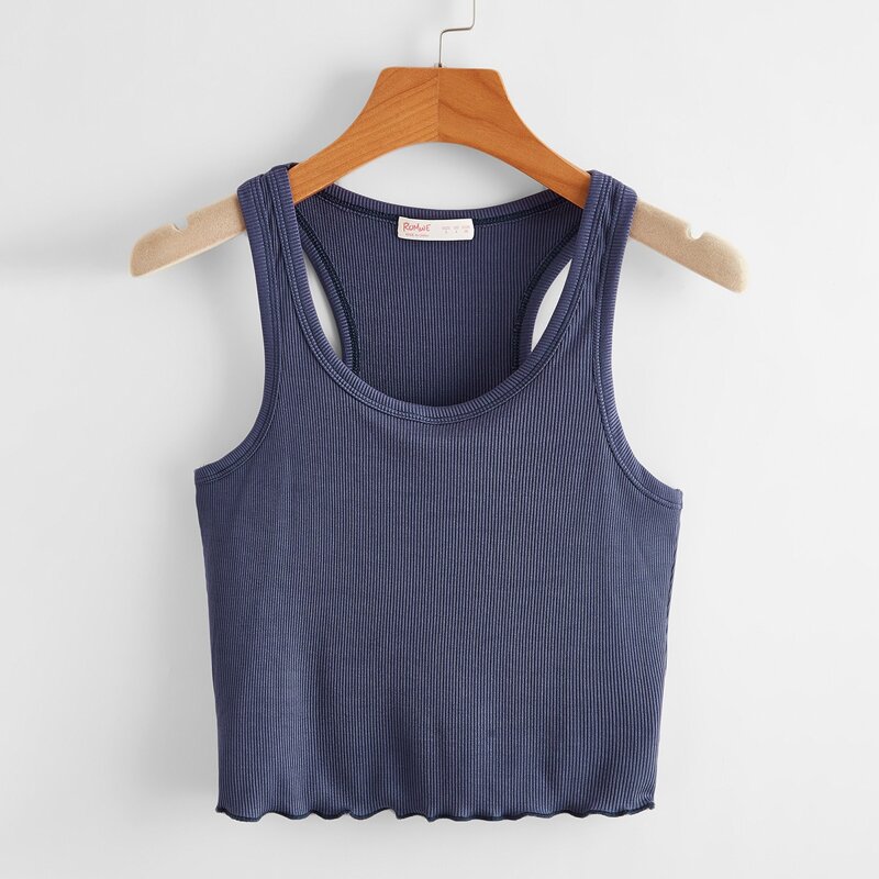 

Solid Ribbed Tank Top, Navy blue