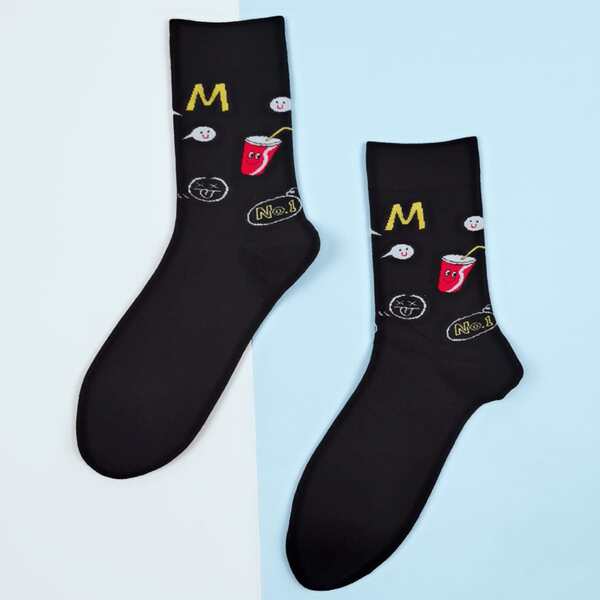 

Letter Graphic Crew Socks, Black