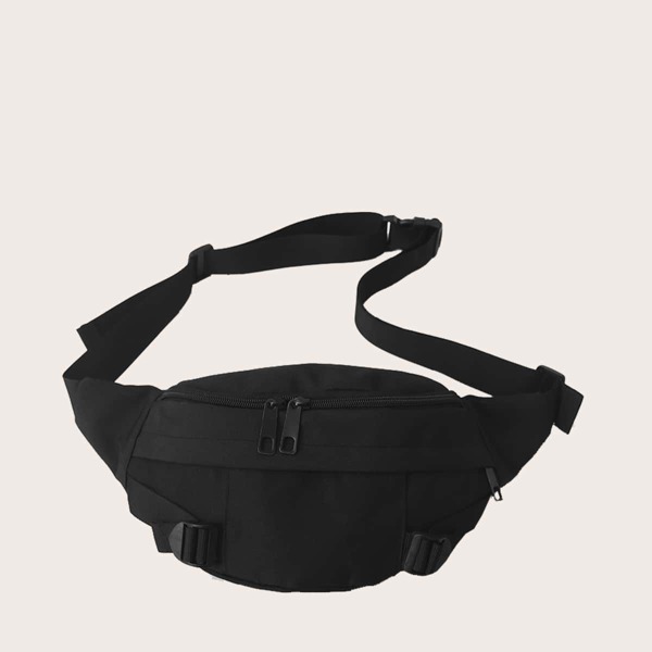 

Men Plain Zipper Fanny Pack, Black
