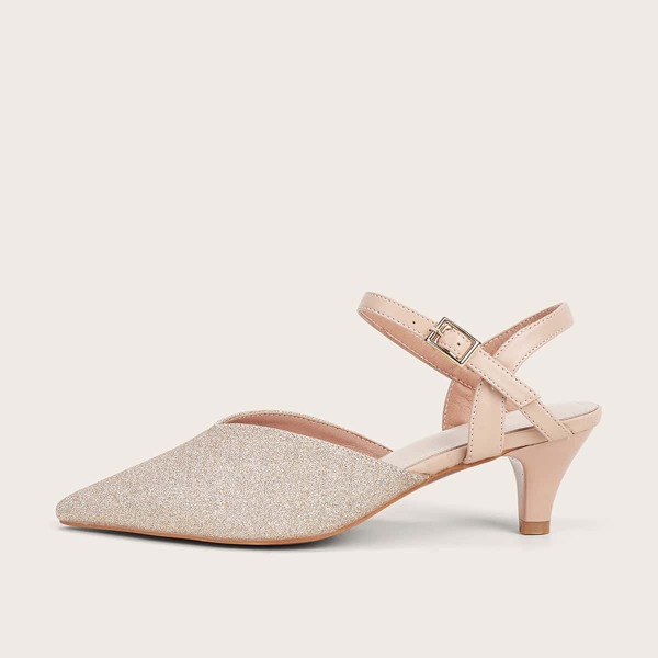 

Glitter Decor Mid Heeled Ankle Strap Pumps, Champagne