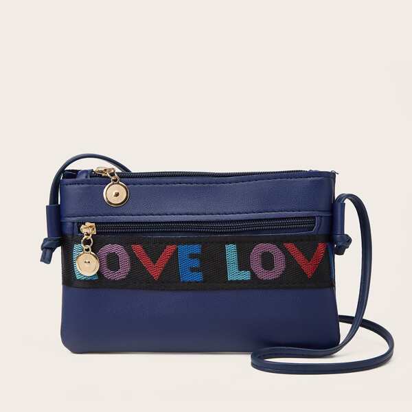 

Letter Graphic Zip Front Crossbody Bag, Blue