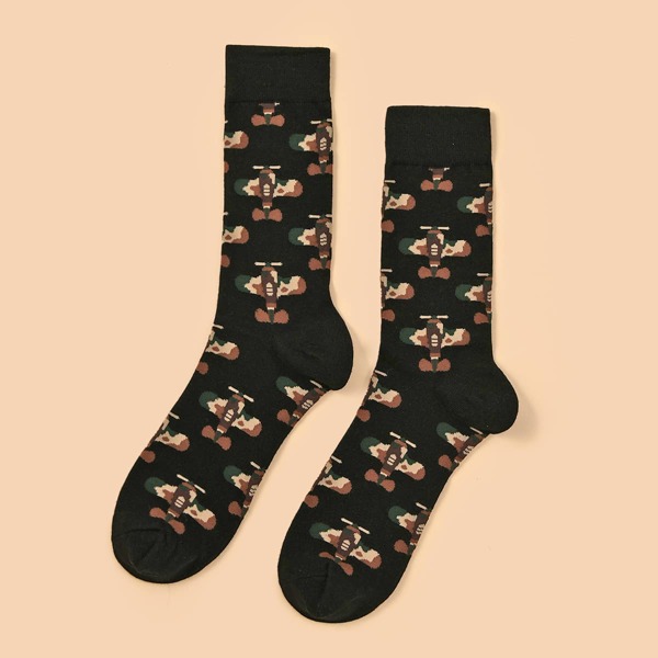 

Men Aircraft Pattern Socks, Multicolor