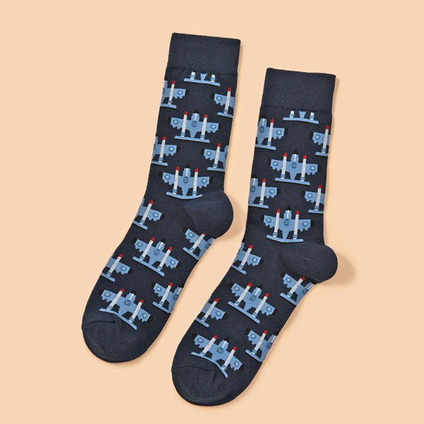 

Men Aircraft Pattern Socks, Multicolor