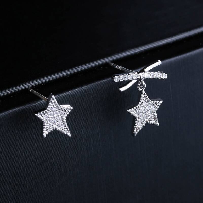 

Rhinestone Star Stud Earrings, Silver