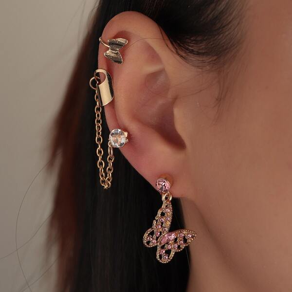

3pcs Butterfly Decor Earrings, Multicolor