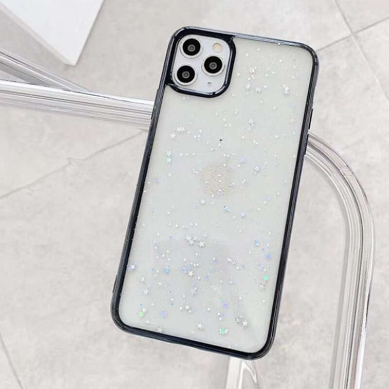 

Glitter Contrast Frame Clear iPhone Case, Multicolor