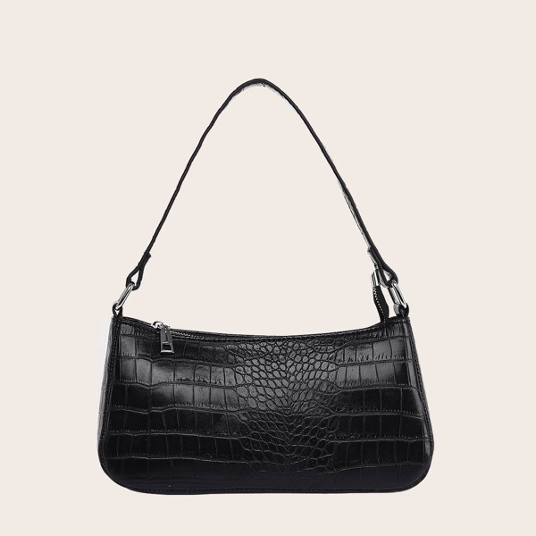 

Croc Embossed Baguette Bag, Black