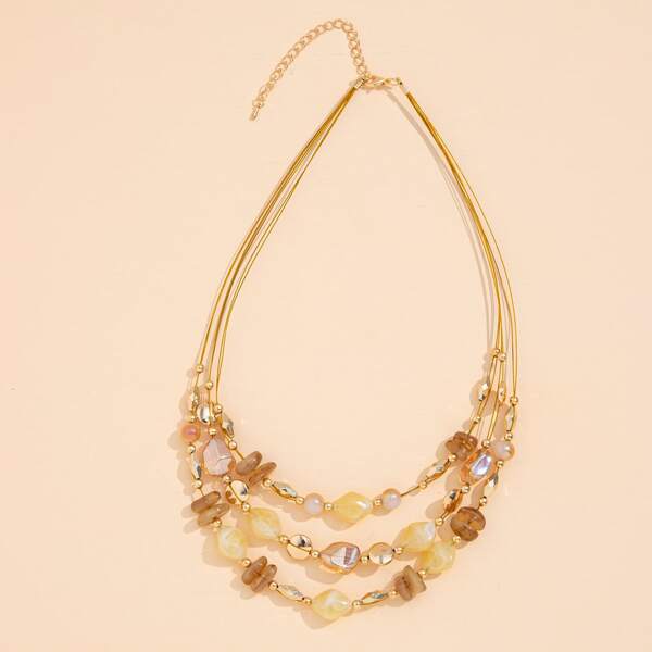 

Bead Decor Layered Necklace, Beige