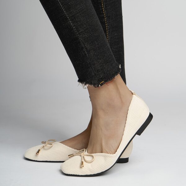 

Bow Decor Wide Fit Knit Flats, Apricot
