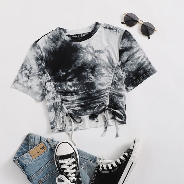 

Drawstring Knot Tie Dye Crop Tee, Multicolor