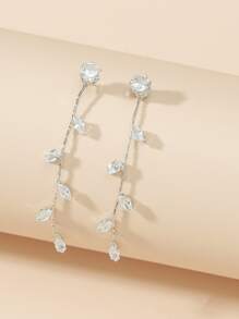 Crystal Leaf Decor Earrings - Silver - View 2
