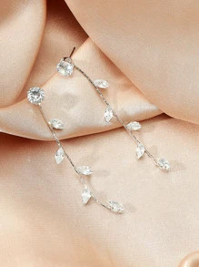 Crystal Leaf Decor Earrings - Silver - View 3