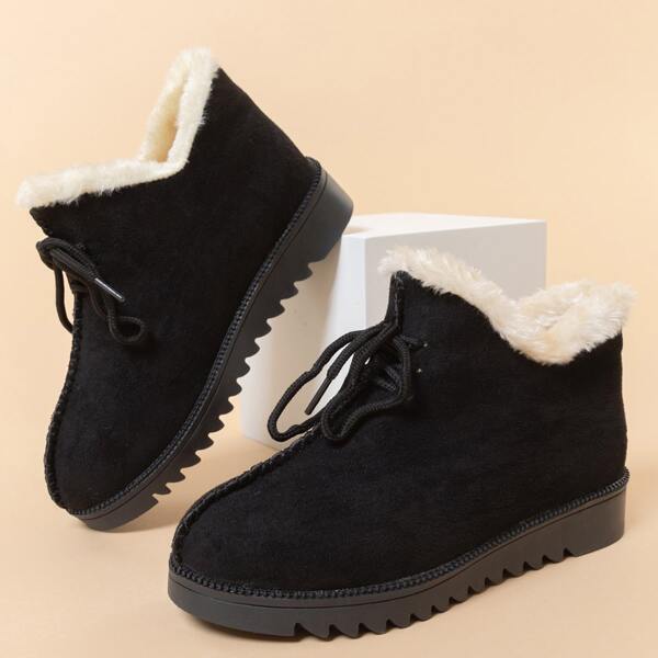 

Lace Up Decor Snow Boots, Black