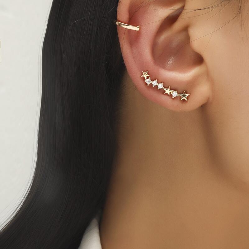 

2pcs Rhinestone Star Decor Earrings, Gold