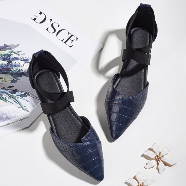 

Croc Embossed Scallop Trim Flats, Blue