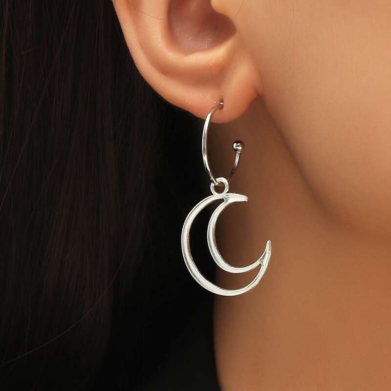 

Hollow Out Moon Drop Earrings, Antique silver