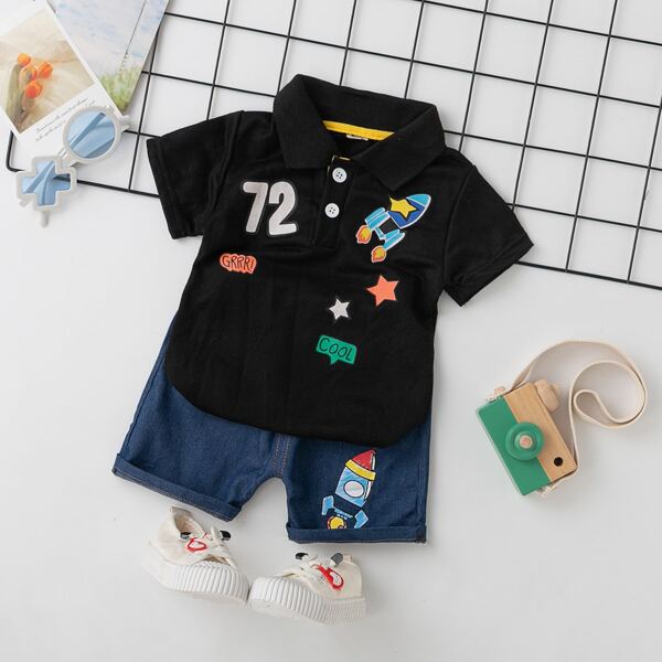 

Toddler Boys Letter & Star Print Polo Shirt & Shorts, Multicolor