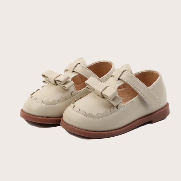 

Toddler Girls Bow Decor Velcro Strap Flats, Beige