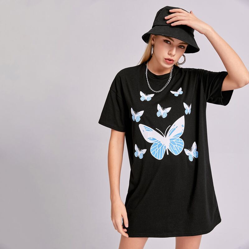 

Butterfly Graphic Tee Dress, Black