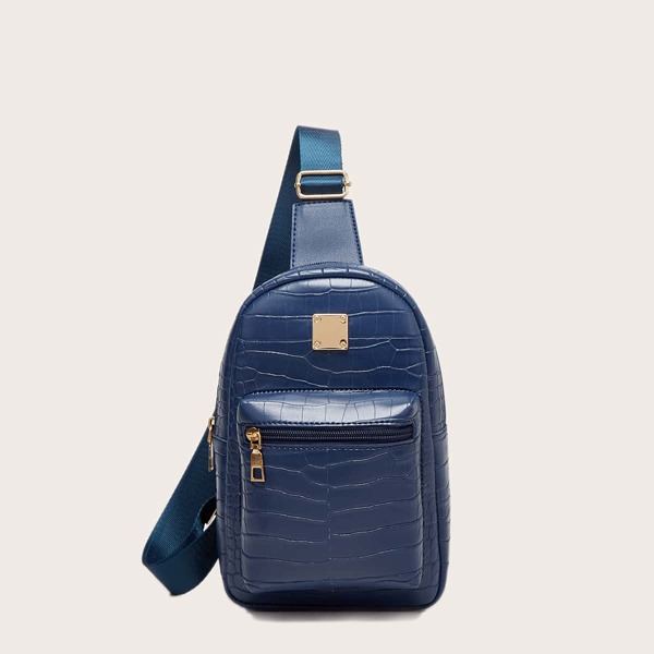 

Croc Embossed Sling Bag, Royal blue