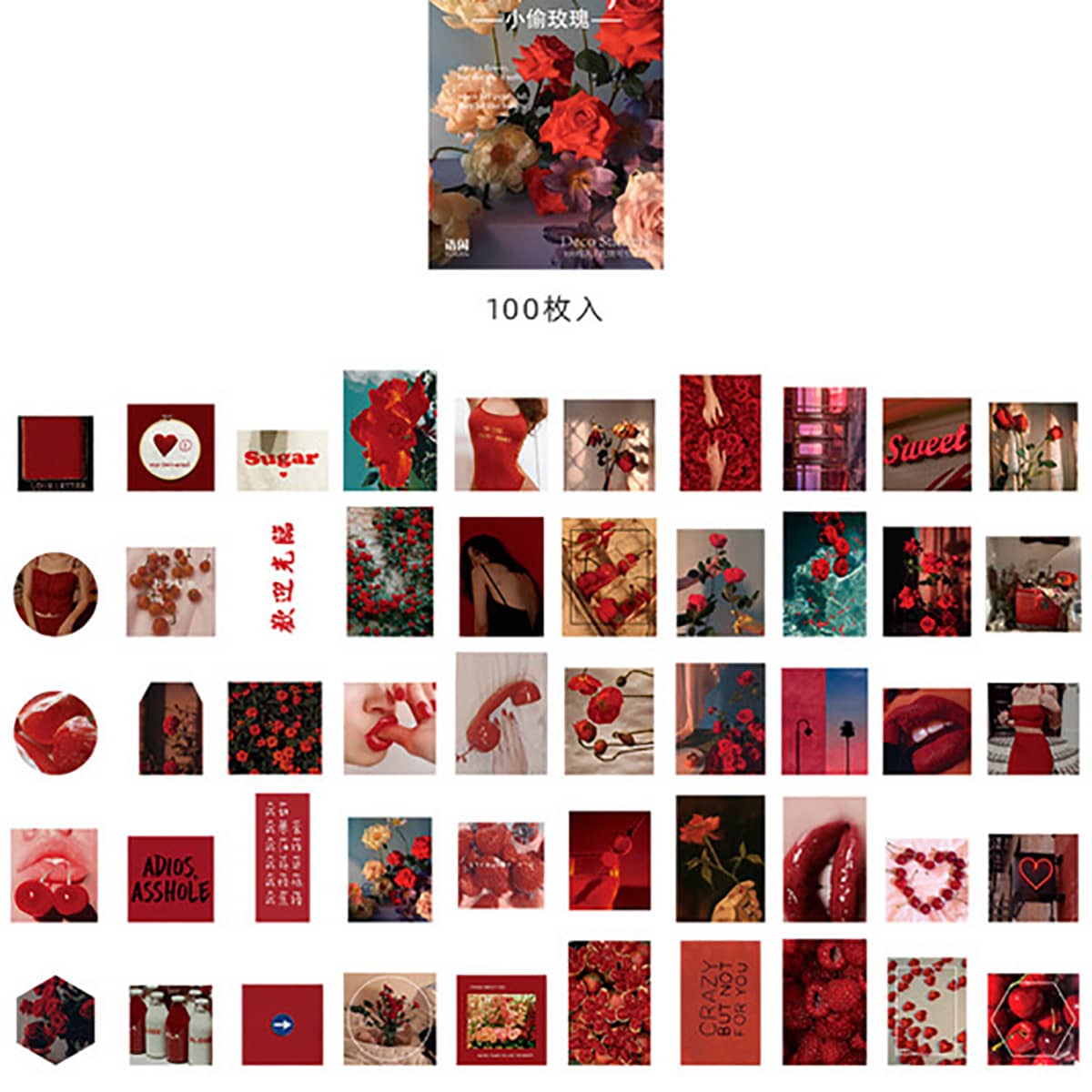 

100pcs Rose Print Sticker, Multicolor