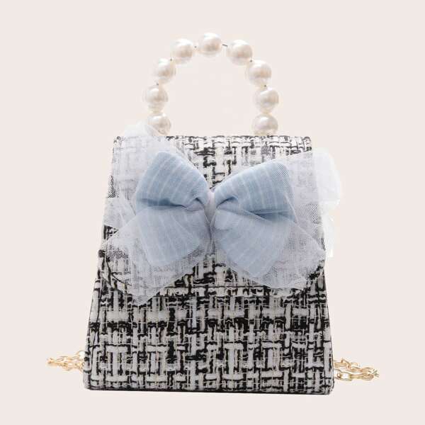 

Girls Faux Pearl Beaded Flap Satchel Bag, Black