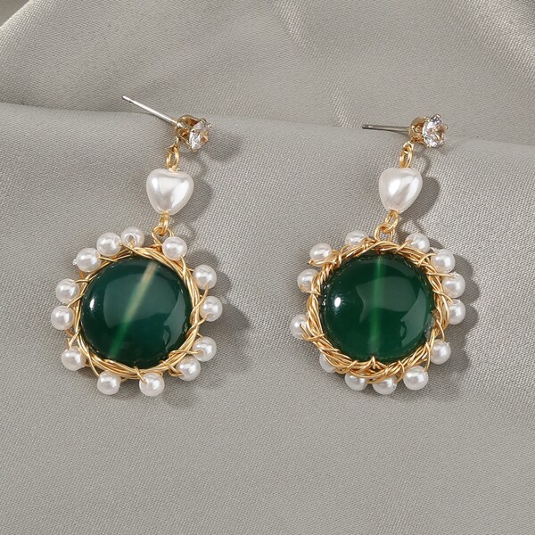 

Faux Pearl Decor Round Drop Earrings, Multicolor