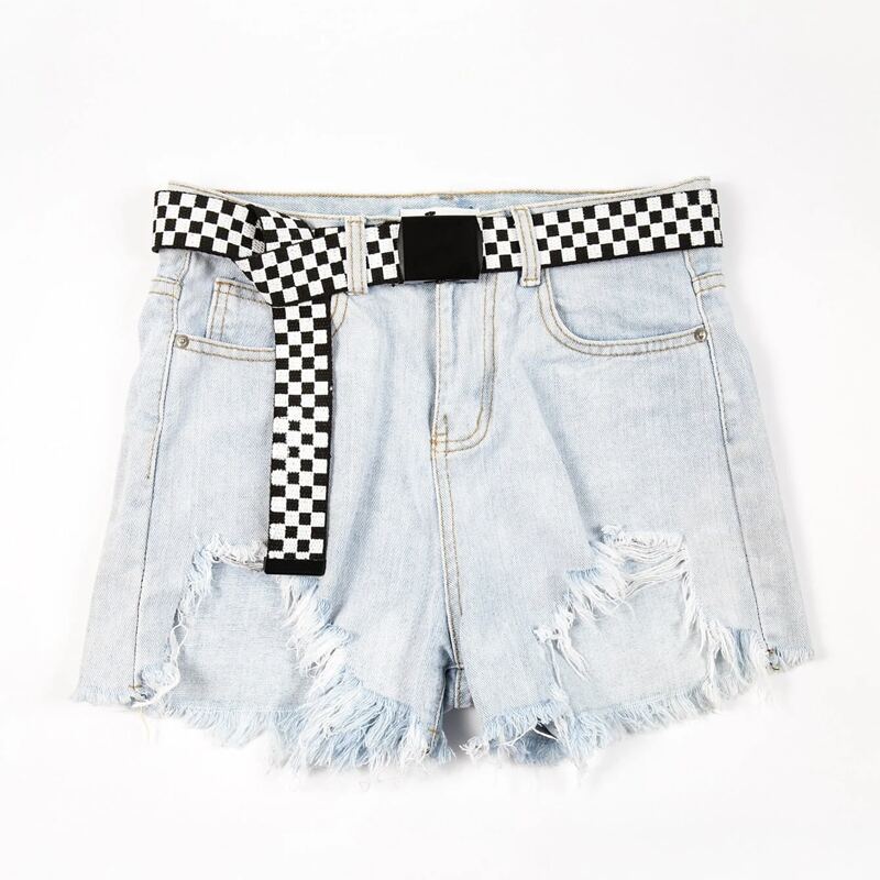 

Checkered Pattern Tape Belt, Black and white