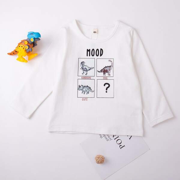 

Toddler Boys Cartoon Dinosaur & Letter Graphic Tee, White