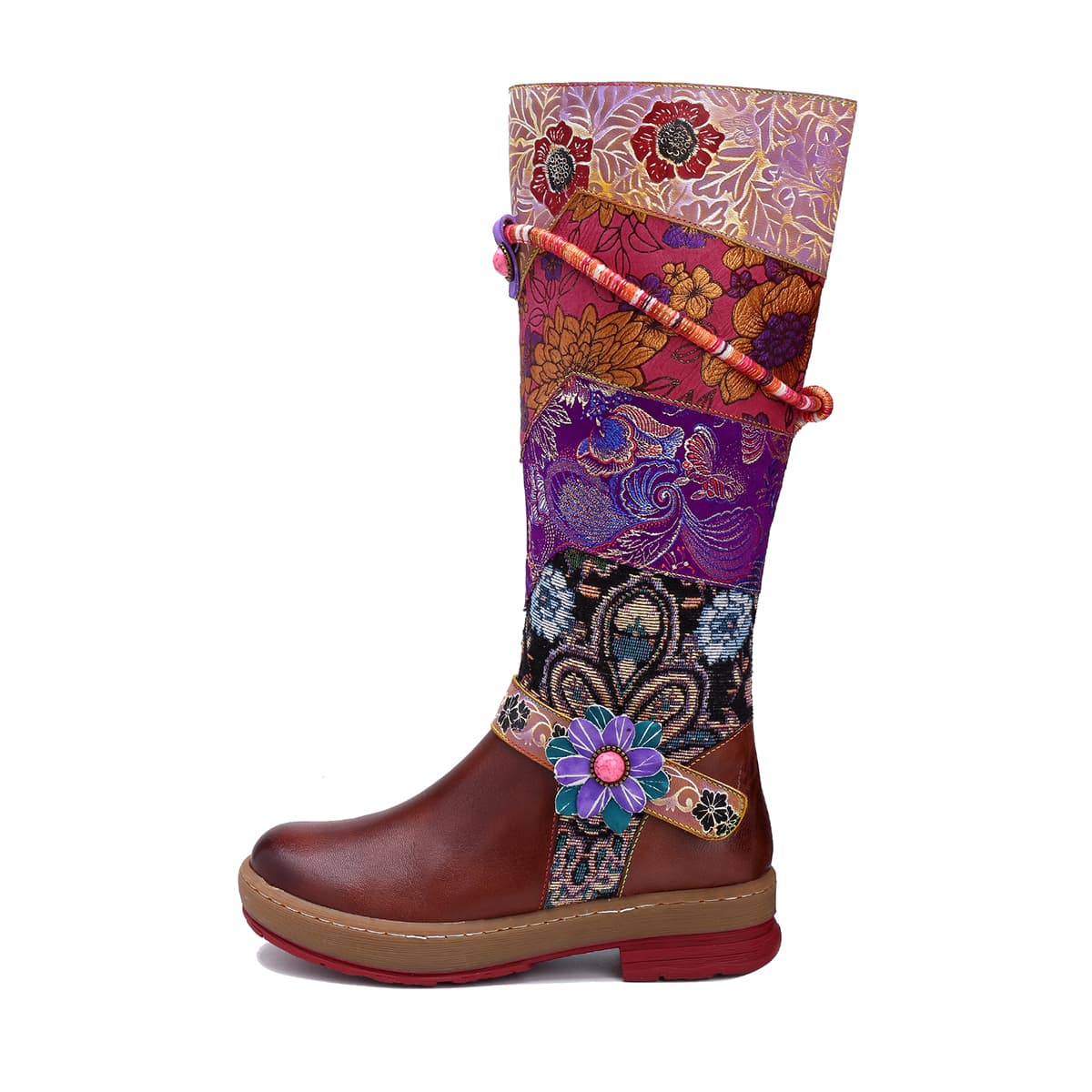Image of Floral Graphic Knot Decor Leather Boots