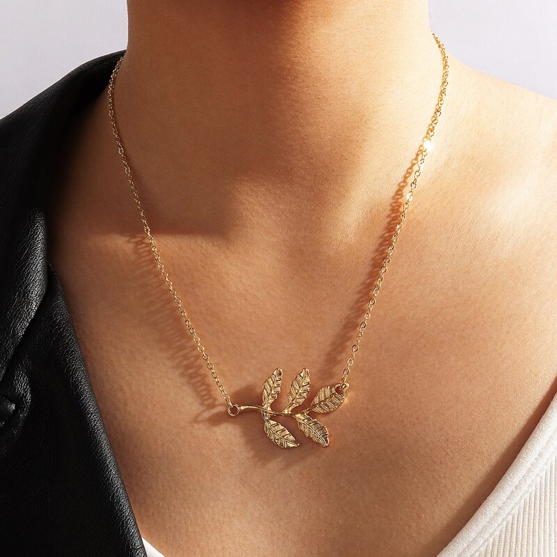 

Leaf Charm Necklace, Gold