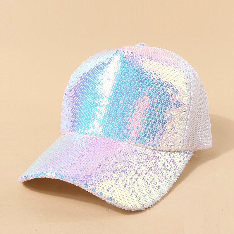 

Holographic Sequin Baseball Cap, White