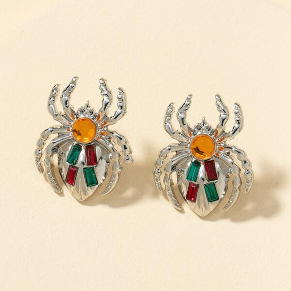 

Rhinestone Decor Spider Design Stud Earrings, Silver