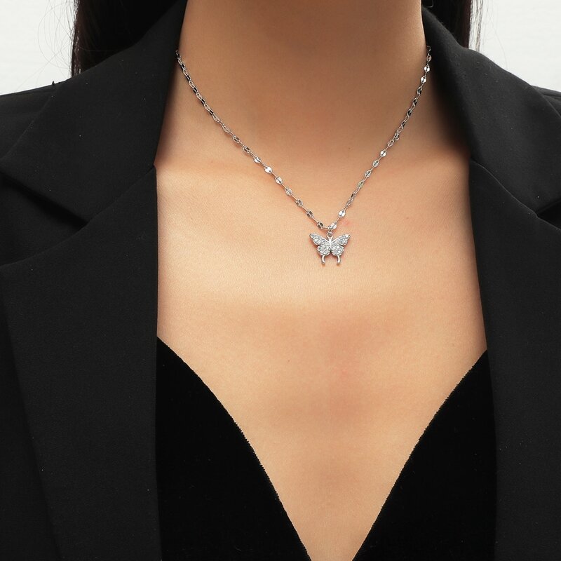 

Zircon Butterfly Charm Necklace, Silver