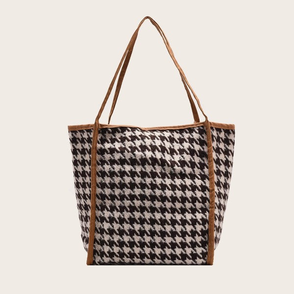 

Houndstooth Tote Bag, Brown