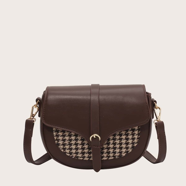 

Houndstooth Saddle Bag, Brown