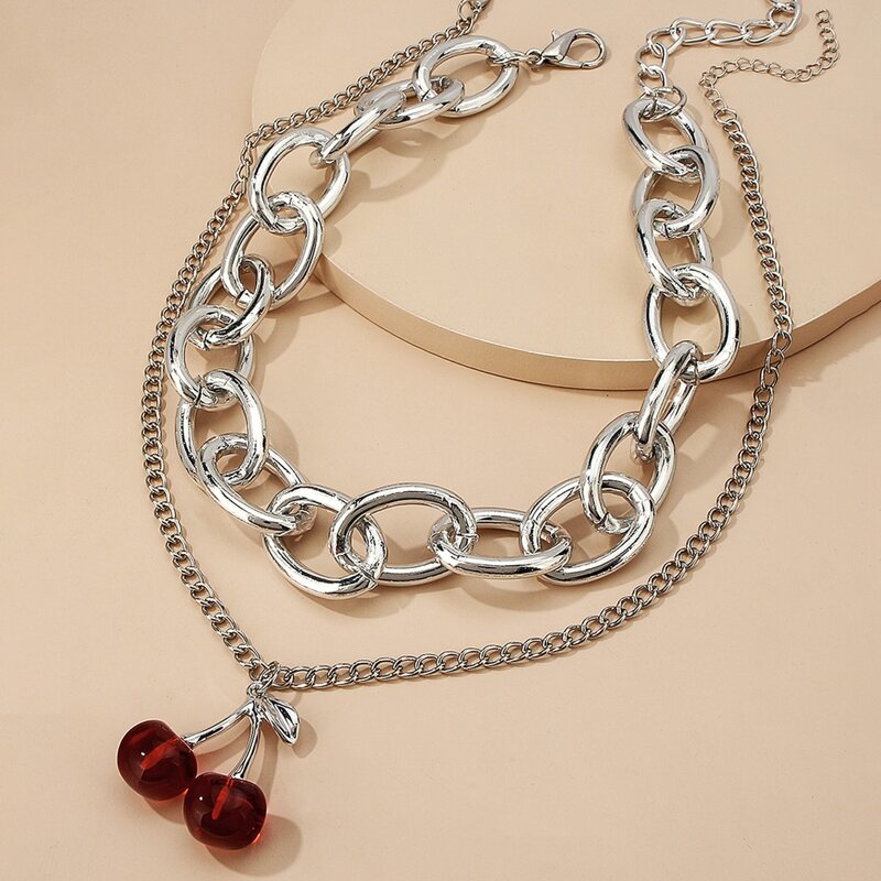 

2pcs Cherry Pendant Necklace, Silver
