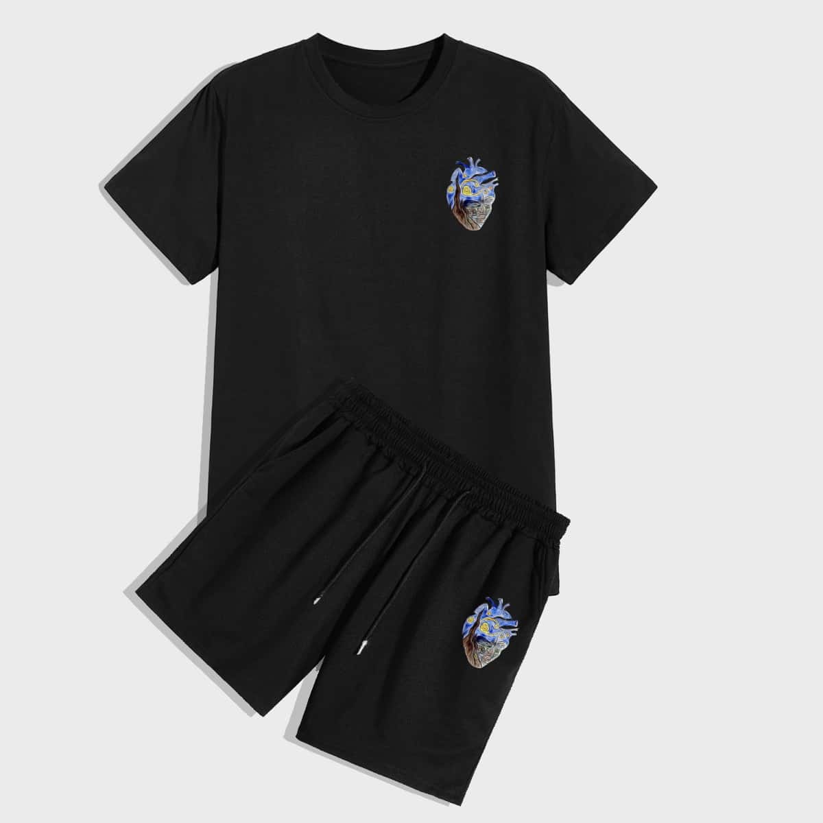 

Guys Graphic Tee & Tie Front Shorts, Black