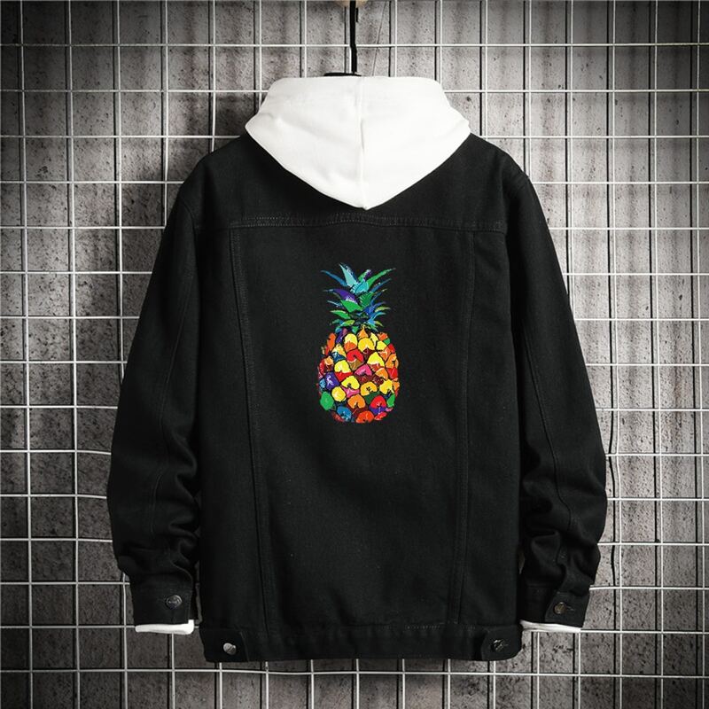 

Guys Pineapple Print Denim Trucker Jacket, Black
