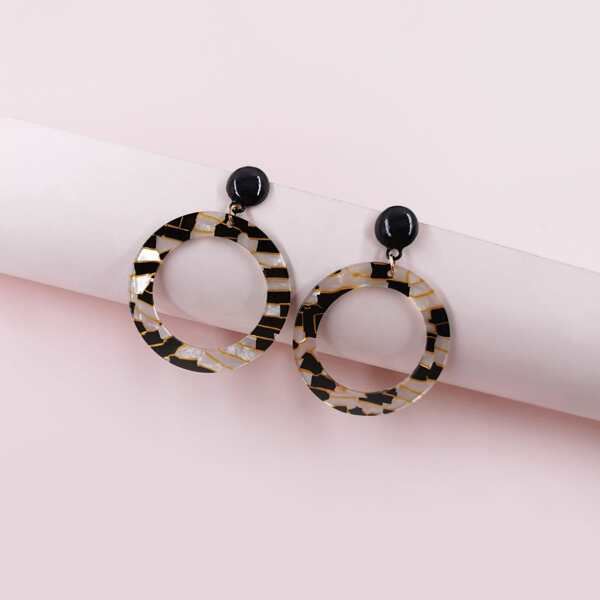 

Acrylic Round Drop Earrings, Black and white