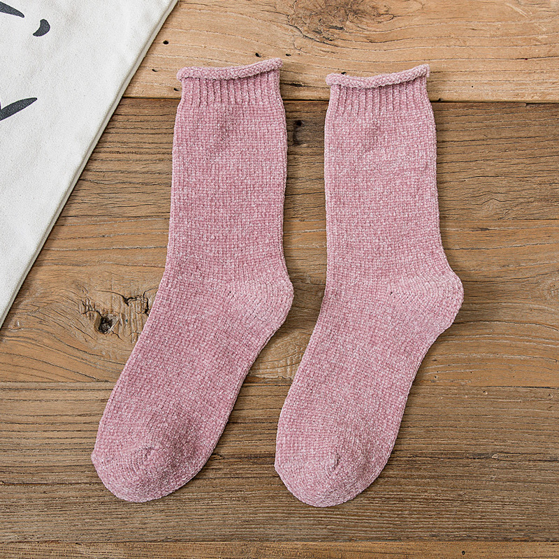 

1pair Solid Crew Socks, Pink