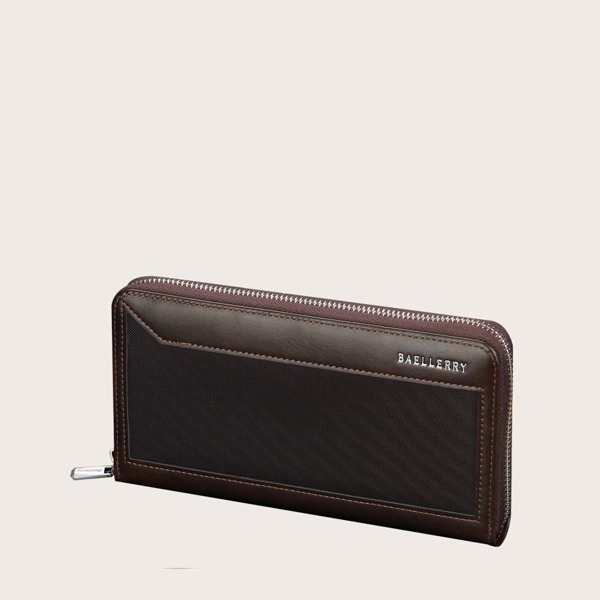 

Men Letter Graphic Zip Around Wallet, Coffee brown