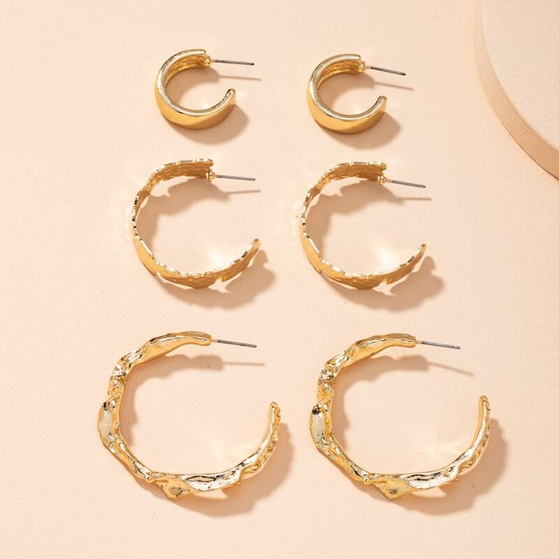 

3pairs Open Hoop Earrings, Gold