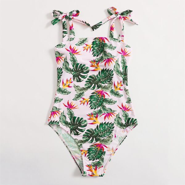 

Tropical Tie Shoulder One Piece Swimsuit, Multicolor