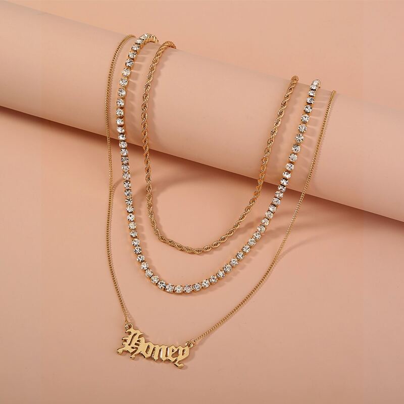 

3pcs Letter Decor Necklace, Gold
