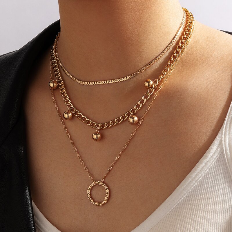 

Round Charm Layered Necklace, Gold